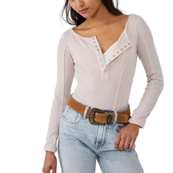 Free People Medium Sloane Bodysuit Brief Baby Pink NWT MSRP $58 - Picture 2 of 3